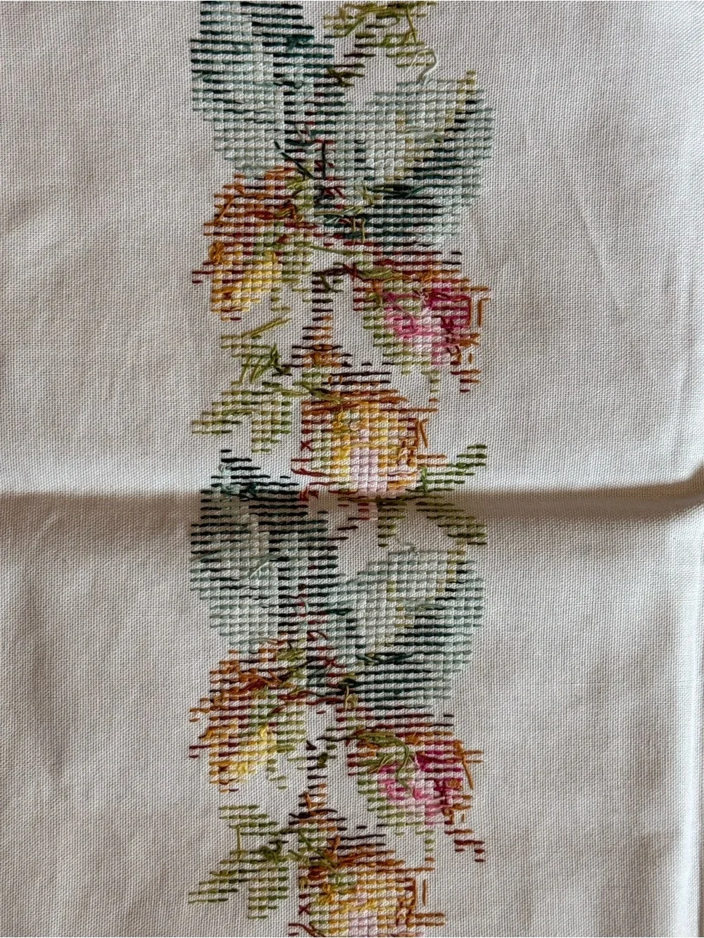 Vintage Scandinavian Rose Embroidery/Cross Stitch Table Topper/Cloth
